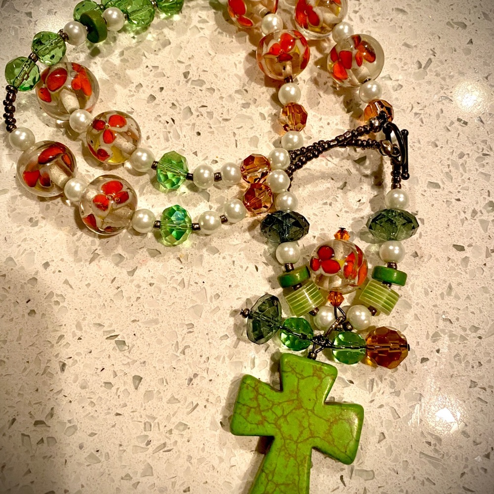 Handcrafted Cross Glass bead Necklace